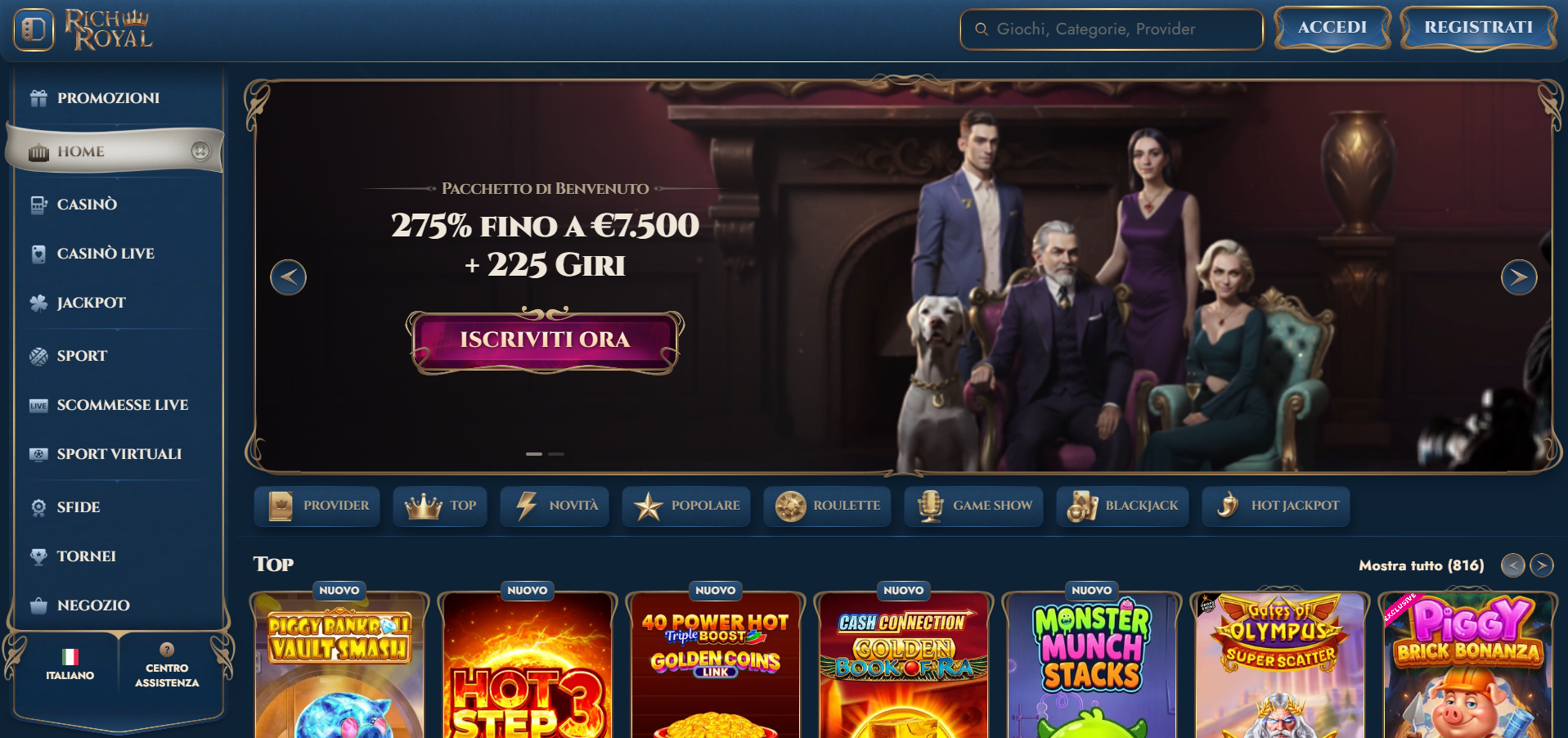 Screenshot of the RichRoyal website